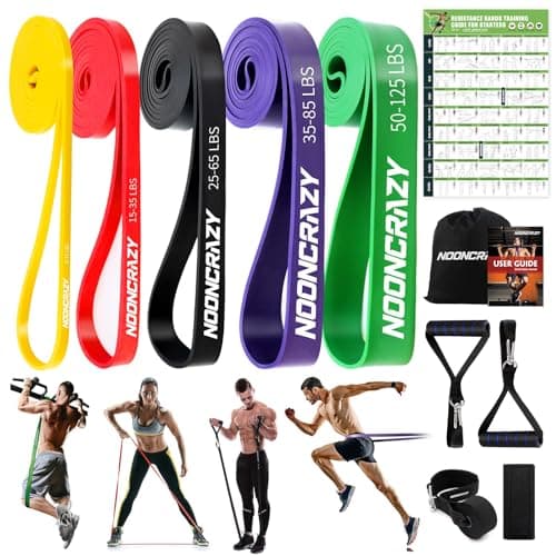 Image of nooncrazy Resistance Bands Set, Pull Up Assistance Bands 5 Different Levels with Handles & Door Anchor & Training Poster, Gym Bands for Strength Training, Yoga, Muscle Toning for Men and Women