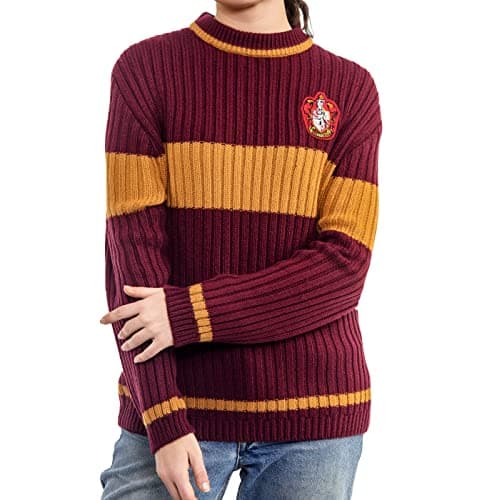 Image of Harry Potter Gryffindor Quidditch Jumper: Hogwarts House Gryffindor Quidditch Uniform Replica Rib Stitch Knitted Crew Neck Jumper for Men and Women (XXXL) Red, Gold