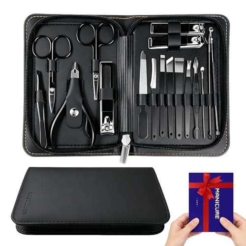 Image of Wosyoodo 17-in-1 Nail Clippers Set with Toenail Clippers, Professional Stainless Steel Manicure & Pedicure Kit, Mens Nail Grooming Kit, Durable, Portable Travel Case for Home, Travel