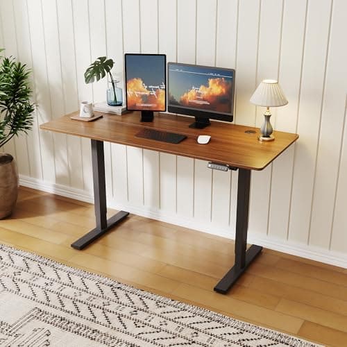 Image of ELEGANT Electric Standing Desk 140x60cm, Height Adjustable Sit Stand Desk with Smart Memory Panel, LED Display & Child Lock - Splice Board Design for Home Office (Black Frame + Dark Walnut)