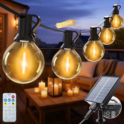 Image of litogo Solar Festoon Lights Outdoor with Remote, 25+2 Bulbs Solar String Lights Outdoor Garden Dimmable, 30Ft/9M 8 Modes Timer Patio Light for Outside Wedding Backyard Party Camping (Warm White)
