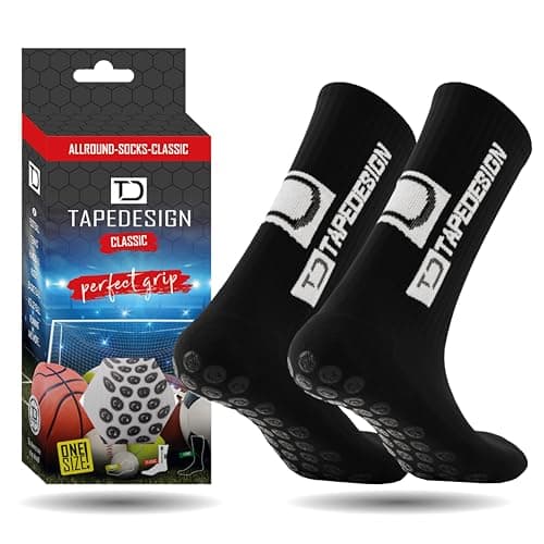 Image of Tapedesign - "Classic 1 Pair Non-Slip Football Grip Socks Black (Size 5-14) for Men, Women & Kids - Soccer Socks for Adults & Youth (Unisex) - Anti-Slip Sport Socks for Basketball, Tennis & Running