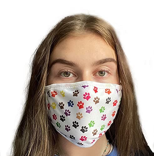 Image of Komonee Adults Face Mask Washable Reusable Trendy Dustproof Mulitcolour Dog Paw Print Cloth Mouth Cover Covering For Boys Girls Outdoors Indoors Childrens School Protection