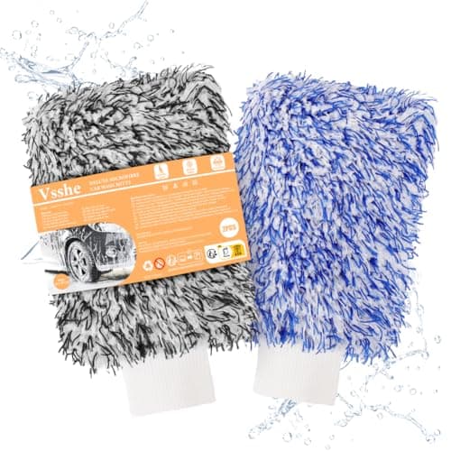 Image of vsshe Microfiber Car Washing Mitts 2PCS, Large Car Wash Mitts, Anti-Streak and Anti-Scratch Cleaning Kit, Highly Absorbent 100% Scratch-Free, for Home and Washing, Drying, Detail Cleaning