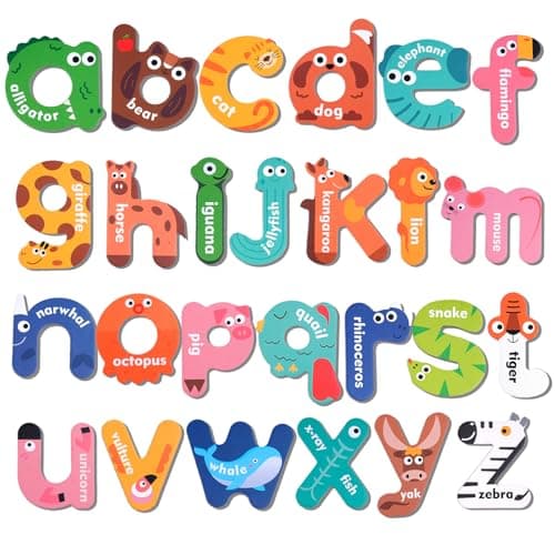 Image of Magnetic Letters,Large Fridge Magnets for Kids,Animals Magnetic Alphabet Letters,Educational Learning Alphabet Toys Include 26 Lowercase abc for Baby Toddler Preschool