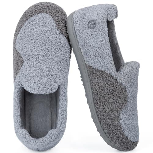 Image of LongBay Women's Fuzzy Slippers with Removable Massage Insole, Soft House Shoes with Lightweight Non-Slip Sole for Indoor Outdoor Grey, 5/UK