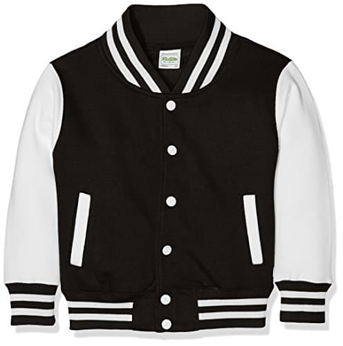 Image of AWDis Boy's Kids Varsity regular Jacket, Multicoloured (Jet Black/White), Size 5-6 (Manufcturer Size - Small)