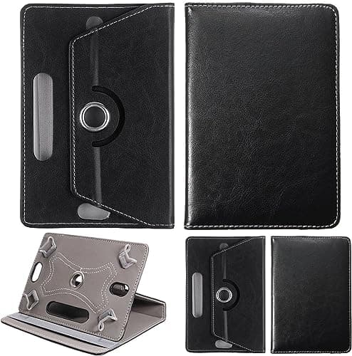 Image of World biz Universal 7 Inch Tablet Case - Premium PU Leather 360 Degree Rotating Stand Folio Wallet Cover Android Tablets, Smooth Interior Fit for Kindle eReader Fire Lenovo/Sony E-Book (Black)