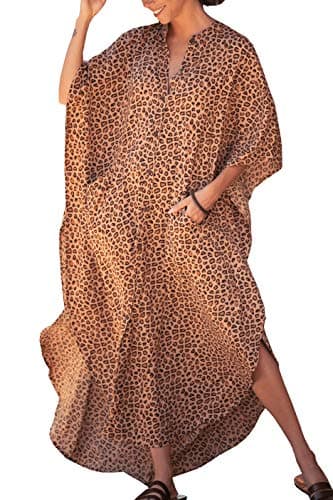 Image of LikeJump Women's Chiffon Boho Kimono Beach Maxi Dress Summer Bikini Cover Up Beach Wear Tops Orange