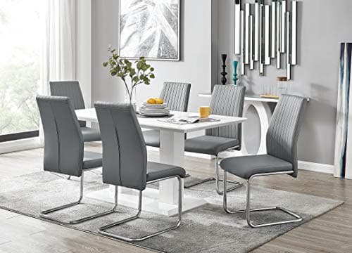 Image of Furniturebox UK Imperia 6 Modern White High Gloss Dining Table and 6 Stylish Lorenzo Dining Chairs Set (Dining Table + 6 Elephant Grey Lorenzo Chairs)