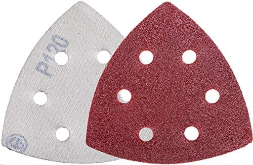 Image of YoiYee 120 Grit Delta Sanding Sheet, Hook and Loop Triangle Sandpaper Pad, Sand Paper Disk, 6 Holes, 93 x 93 x 93mm, 20 Pack