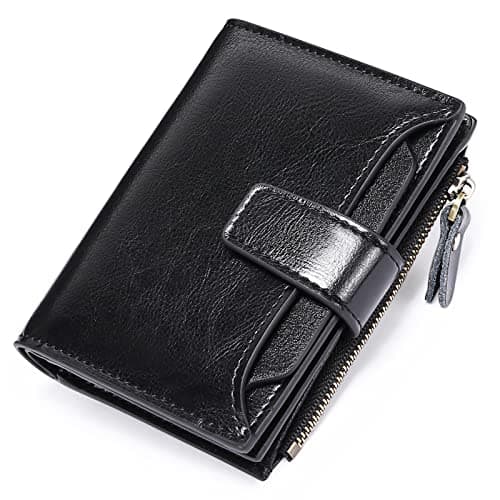 Image of SENDEFN Women's RFID Blocking Leather Small Compact Bi-fold Zipper Pocket Wallet Card Case Purse with ID Window