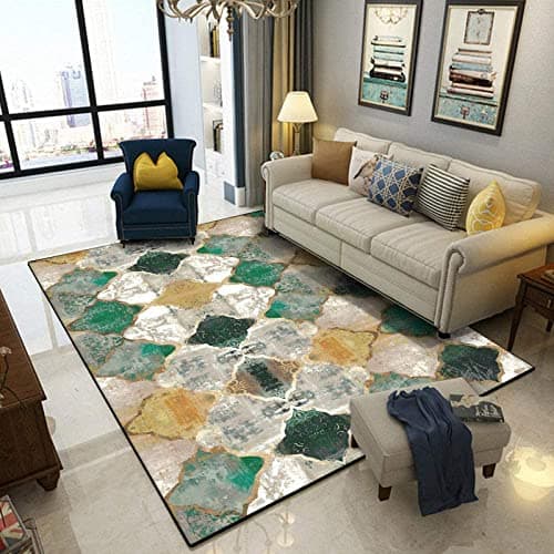 Image of Rururug Large Rugs for Living Room 140x200 cm Low Pile Rug for The Bedrooms and Kitchen Vintage Classic Style Easy to Clean(Emerald, Mustard Yellow)