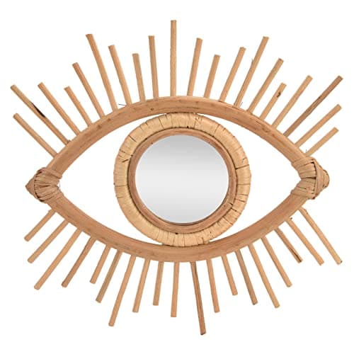 Image of Keebgyy Nordic Makeup Mirror, Eye Wall Decor Rattan Mirror, Eye Shaped Wall Mirror, Rattan Woven Eye Shape Wall Hanging Mirror for Home Hotel Bathroom Decoration, Apartment Décor Wall Art Eye Mirror