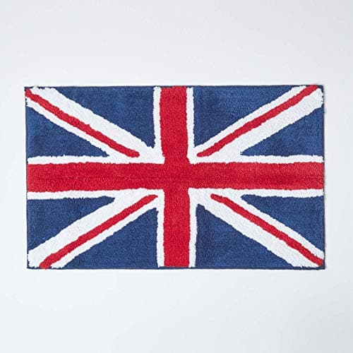 Image of HOMESCAPES 100% Cotton Washable Tufted Bath Mat Union Jack - 45 x 75 cm