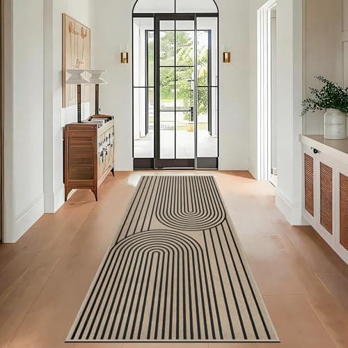 Image of VSIWB Runner Rugs for Hallway 80x200 cm Kitchen Rug Washable Non-Slip Carpet Runner Jute Look Outdoor Indoor Rug for Bedroom Living Room Corridor Entryway Porch Long Door Mat, Black Rainbow