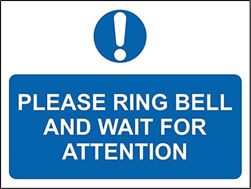 Image of Please ring bell and wait for attention sign - Self adhesive vinyl 200mm x 150mm