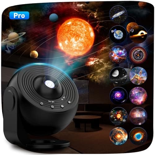 Image of YunLone Galaxy Projector, 13 in 1 Home Planetarium Star Light Projector for Bedroom 360° Rotating Nebula Projector Lamp Starry Sky Night Light with 12 Solar System Constellation Moon for Kids Adults