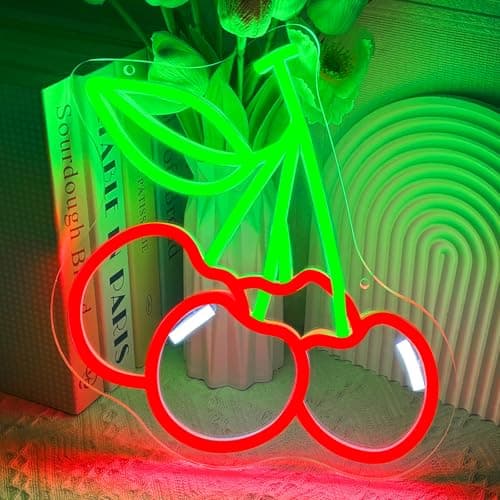 Image of Cherry Neon Sign for Wall Decor, Dimmable Printing Fruit Neon Lights, Vibrant Fruit Themed Neon LED Signs for Kids Room, Bedroom, Restaurant, Bar, Club, Fruit Shop, Birthday Party (Cherry)