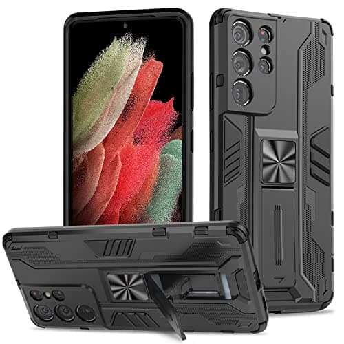 Image of Btstring Case for Samsung Galaxy S21 Ultra, Heavy Duty Shockproof Case with Stand Protective Tough Armour Personalised Phone Cover Case - Black
