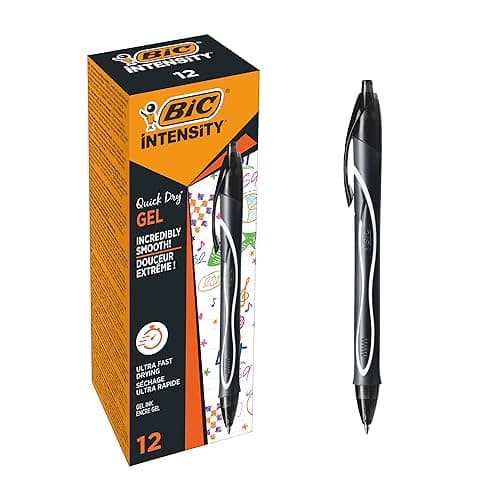 Image of BIC Gel-ocity Quick Dry Ballpoint Pens, Medium Point (0.7 mm) and Fast Drying Black Colour Ink, Box of 12