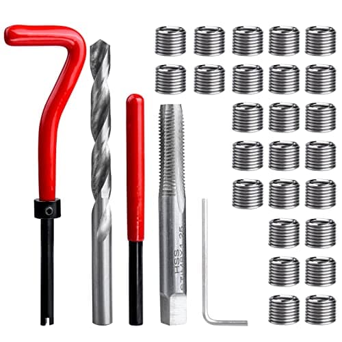 Image of Mesee 30 Pieces Thread Repair Kit M8 x 1.25mm Metric Thread Insert Stripped Thread Repair Drill Tap Hand Tool Kit for Helicoil Type Internal Screw Holes Repairing