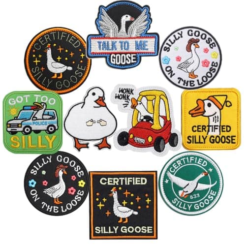 Image of 10 Pieces Random Funny Silly Goose Trendy Tactical Morale Patch Full Embroidery Sarcastic Goose Loop and Hook Emblem Applique Patches for Uniforms Caps Backpacks Vest Jackets Dogs Harness