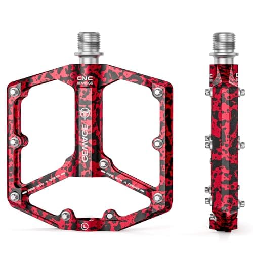 Image of GEWAGE Road/Mountain Bike Pedals - 3 Bearings Bicycle Pedals - 9/16” CNC Machined Flat Pedals with Removable Anti-Skid Nails (Camouflage Red)