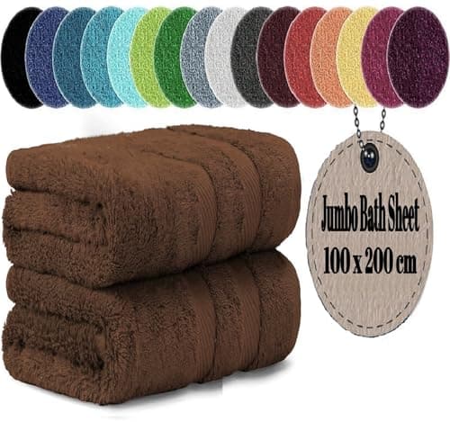 Image of LoomTrove Pack of 2 Extra Large Jumbo Bath Sheets 100 x 200 cm 100% Egyptian Combed Cotton XL Towels Quick Dry Big Bath Sheet Super Soft Hotel Quality Towels Set (Chocolate Brown)