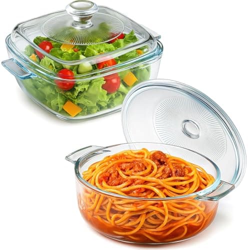 Image of 2 Pack Small Glass Casserole Dish with Lid 0.8L Glass Baking Dishes for Oven Microwave Clear Covered Casserole Cookware Bakeware for Baking Cooking