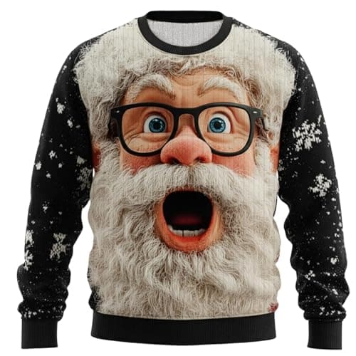 Image of Christmas Jumpers for Men Funny Reindeer Sweatshirt 3D Printed Sweater Fleece Lined Pullover 1/4 Zip Xmas Jumper Casual Drawstring Hoody Top Elf Tshirt (Black,4XL)