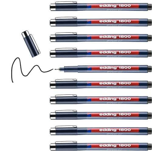 Image of edding 1800 profipen - black - 10 pens - line width 0.7 mm - fineliner pen for precise writing, sketching and technical drawing - fine, metal-encased nib - suitable for use with rulers and stencils