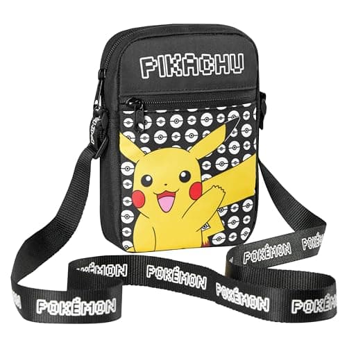 Image of Pokemon Shoulder Bag Cross Body Bag for Kids - Adjustable Strap Kids Pikachu Small Travel Bag - Gamer Gifts (Black Pikachu)