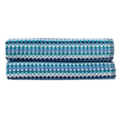 Image of Christy Carnaby Stripe Bath Towel Set | 2 Pieces | 100% Combed Turkish Cotton | Retro Boho Design | Heavyweight 550GSM Bathroom Towel | Blue