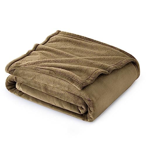 Image of Bedsure Fleece Throw Blanket for Sofa - Soft Cosy Fluffy Blankets for Bed, Warm Single Throws for Audlts, Camel, 130x150 cm