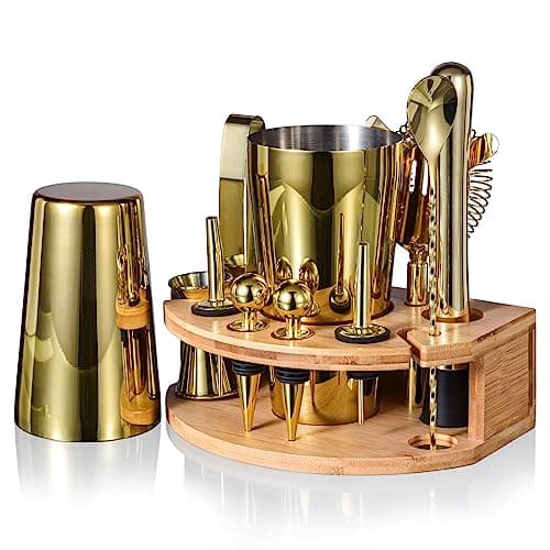Image of Esmula Cocktail Shaker Set, 750 ml, 12-Piece Stainless Steel Bartender Kit, Gift for Men, Women, Friends, Home Stylish Bar Tool Set with Cocktail Recipe Book (Gold)