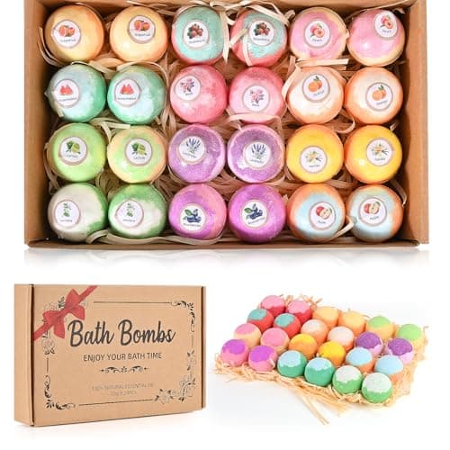 Image of Bath Bombs Gift Set, 24pcs Luxury Bubble Bath Bombs, Organic Natural Essential Oils, Relax and Moisturize Skin, Birthday Xmas Presents for Her, Mum, Wife, Girlfriend