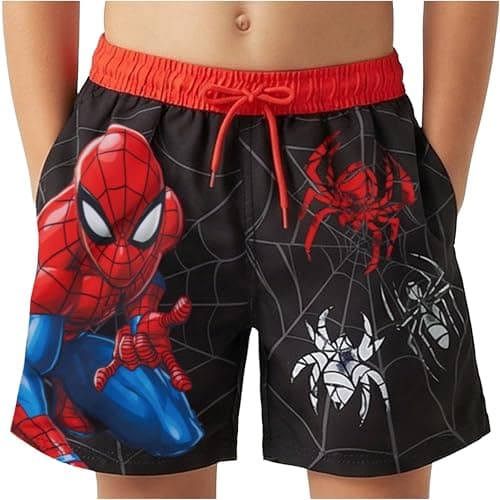 Image of Marvel Spiderman Boys Swimming Shorts 3-10 Yrs, UPF 50+ Kids Swim Shorts, Elasticated Mesh Lined Beach & Pool Swimming Trunks (4-5 Years, Black Spiderman)