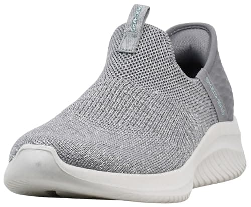Image of Skechers Women's Hands Free Slip Ins Ultra Flex 3.0 Smooth Step Sneaker, Grey/Light Blue, 7 Wide