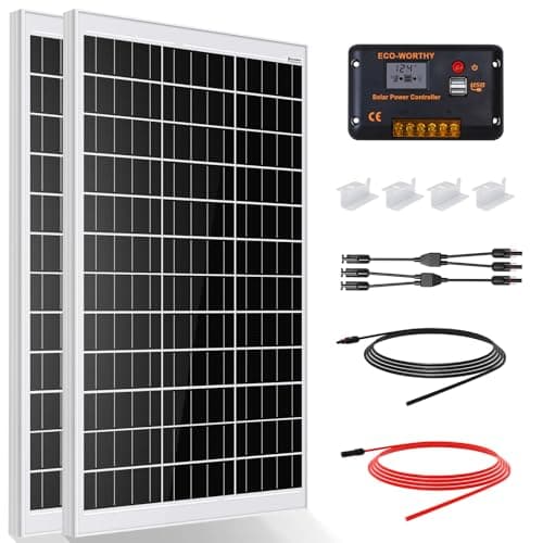 Image of ECO-WORTHY Solar Panel Kit 240W 12V System Power 1kWh/Day Off-Grid for Motorhome Car Boat Camping Shed:2pcs 120W Mono Solar Panel + 30A PWM Solar Charge Controller + Z Brackets+ Solar Extension Cables