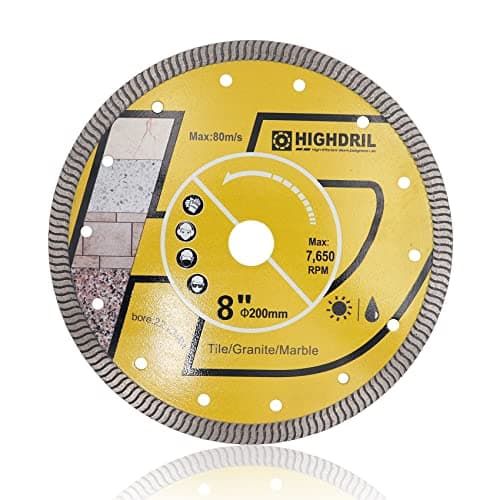 Image of HIGHDRIL Diamond Saw Blade - 200MM Diamond Tile Blade with 22.23MM Arbor, Dry or Wet Cutting Disc for Porcelain Tile Ceramic Granite Marble Hard Material Masonry