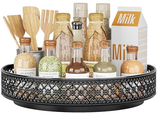 Image of EKNITEY Metal Lazy Susan Turntable - 33cm (13 inch) Cupboard Organiser Rotating Spice Rack for Kitchen Refrigerator Pantry Cabinet