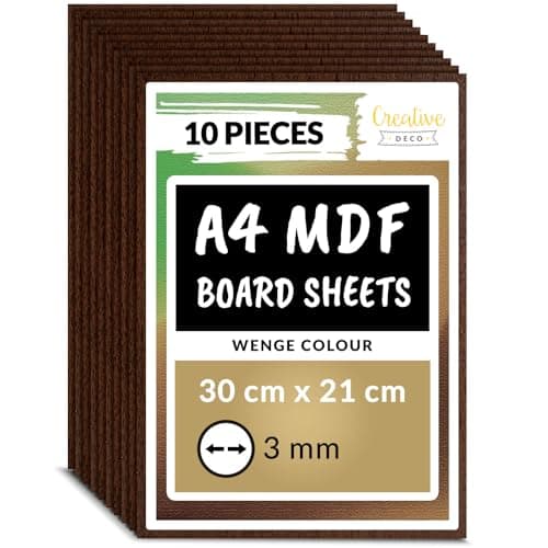 Image of Creative Deco 10 x A4 MDF Board Sheet Brown | 300 x 210 x 3mm Wood | Wooden Blank for Drawing, Home Decor, Art and Craft, Painting, DIY Projects, Laser Cutter, CNC Cutting, Stenciling Pyrography