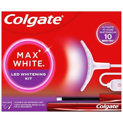 Image of Colgate Max White Ultimate at Home LED Teeth Whitening Kit, Enamel Safe, Reverses up to 20 Years of Stains, Whitening Pen & Smartphone Powered LED Whitening Light, Developed by Dental Experts, 1 Pack