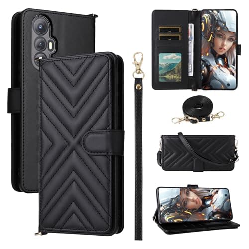 Image of Jiajihua Flip Cover Compatible with Huawei Nova 11 Pro/Nova 11 Ultra Wrist Strap Lanyard【PU Leather+Shell】 Dual Wallet [6 Card Slots] KicKstand Black