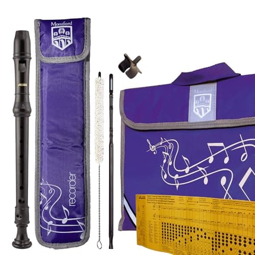 Image of Aulos 303N Elite Descant Recorder School Starter Pack – Includes Recorder, Cleaning Mop, Deep Cleaning Rod, Padded Carry Case & Sheet Music Bag – Ideal for Primary School Beginners - Purple