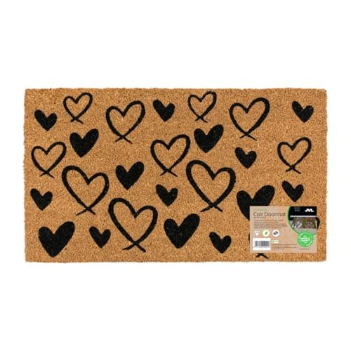 Image of JVL Eco-Friendly Latex Backed Coir Entrance Doormat, 40x70cm - Hearts