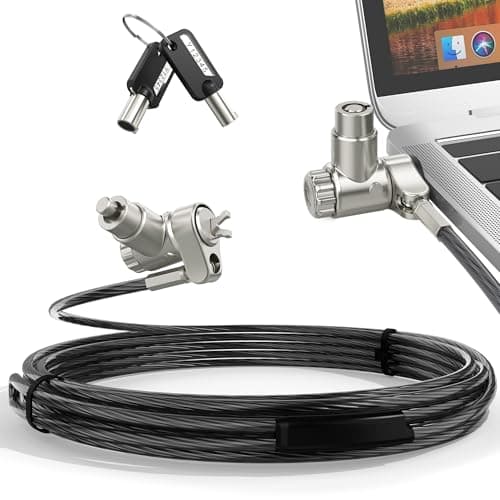 Image of AboveTEK 3-in-1 Universal Laptop Cable Lock, Professional Laptop Security Lock with 2 Keys, Cut-Resistant Steel Locking Cable with 360° Rotating Head, Compatible with K-Slot, Nano & Wedge Slot