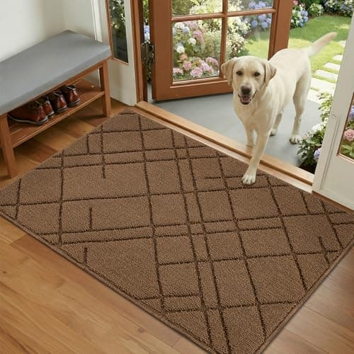 Image of Biscpro Indoor Doormat,60x90cm Welcome Mat,Non-Slip Absorbent Door Mat,Rubber Backing Dirt-Trapping Front Door Mat,Washable Low-Profile Stylish Mat for Entrance,Kitchen,Garden,Laundry Room(Brown)