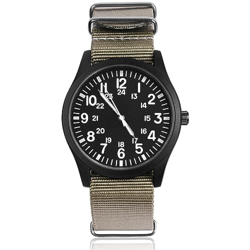 Image of Vicloon Men's Military Analogue Quartz Watch - Glow in the Dark, Field Outdoor Sport Wristwatch with Nylon Strap - Army Tactical Minimalist (Gray)